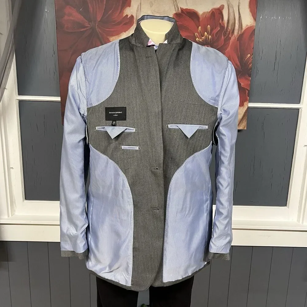 Banana Republic Sport Jacket Blazer Mens 46R Tailored Slim Polyester Herringbone
